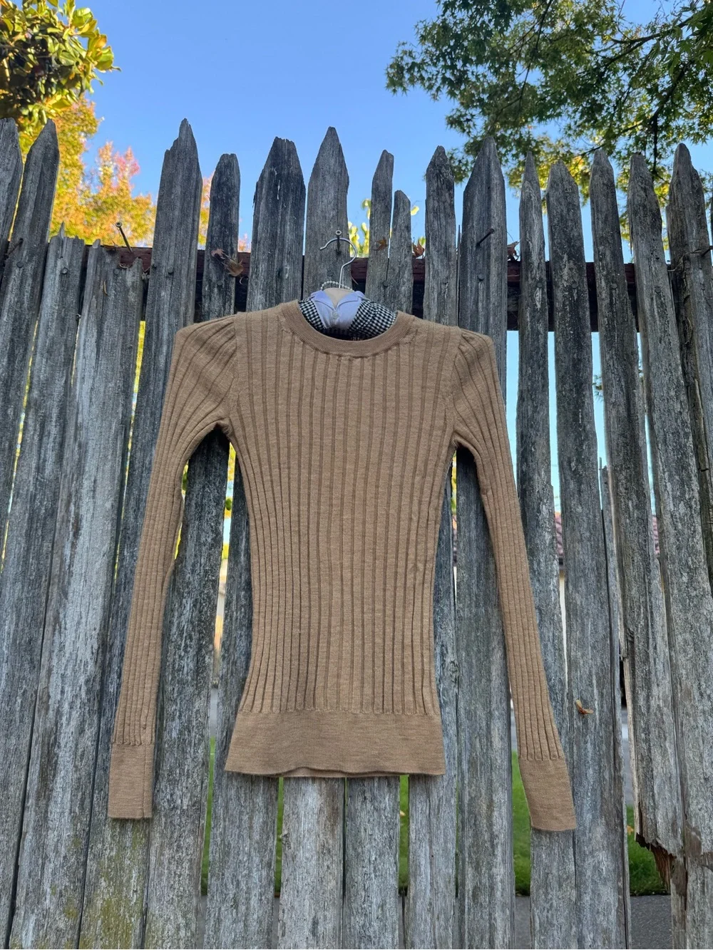 J. Crew Slim Ribbed Crewneck Sweater in Camel Brown